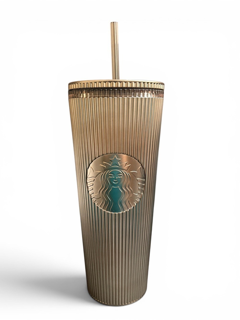 Starbucks Gold Ribbed Tumbler with Straw